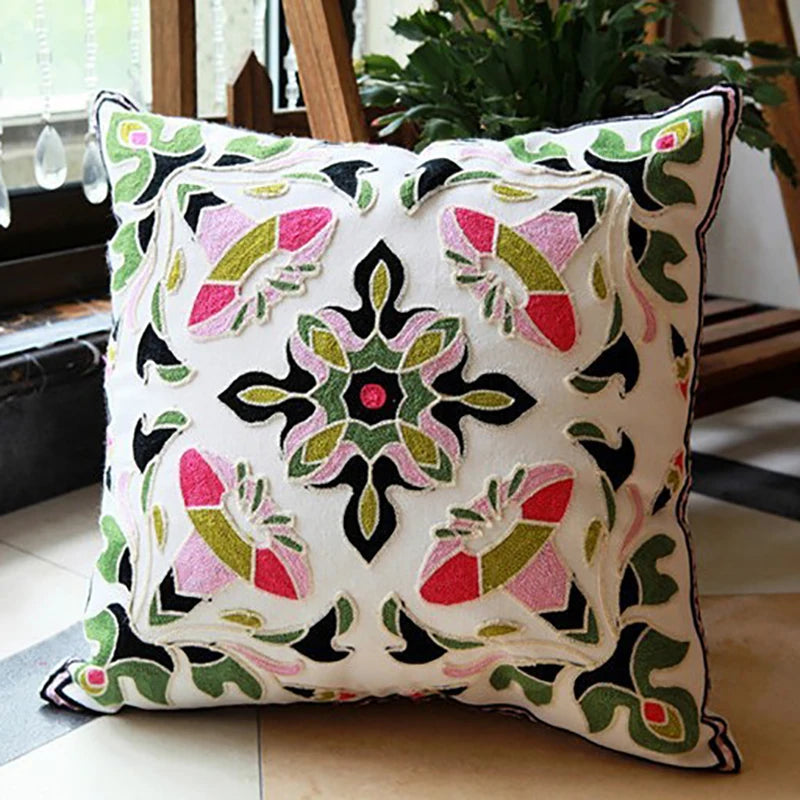 Hand-embroidered Flowers Pillow Covers