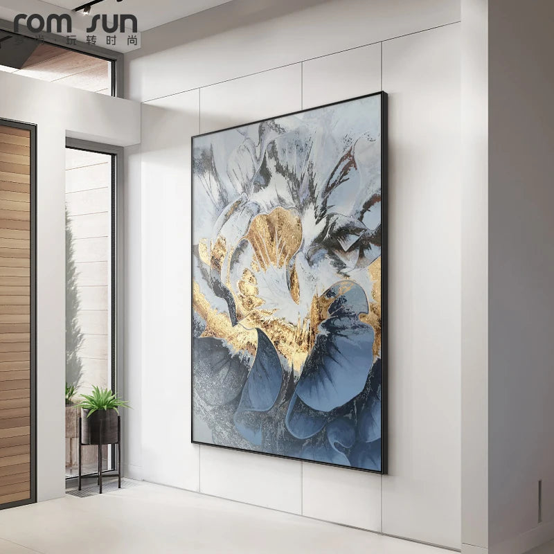 Modern Abstract Flower Canvas Painting Posters and Prints Nordic Blue