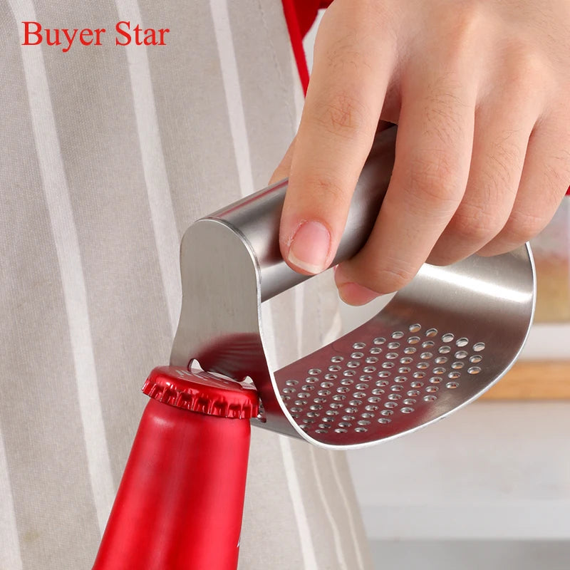 Gold Stainless Steel Garlic Press 2 in1