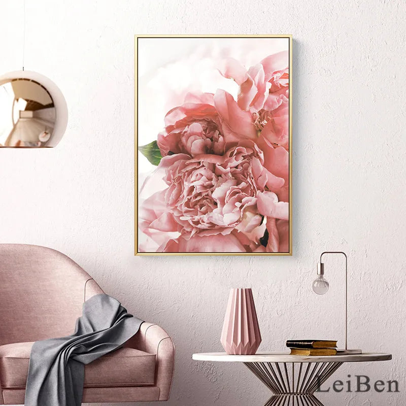 Nordic Pink Flower Canvas Painting Abstract Picture