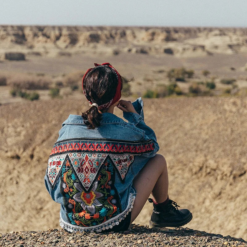 Embroidered Beaded Denim Jacket