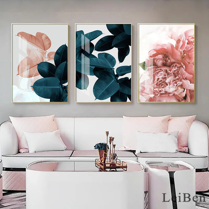 Nordic Pink Flower Canvas Painting Abstract Picture