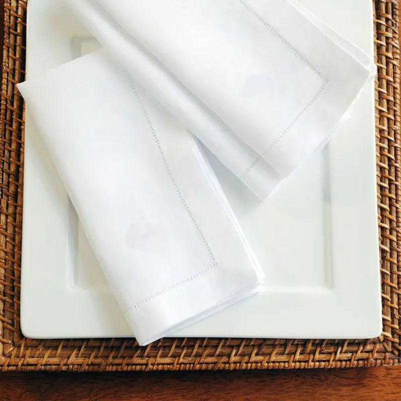 12 Pieces White Hemstitched Cocktail Napkins