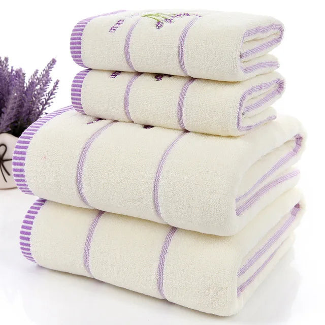 Cotton Towel Set, Lavender Purple and White, 2pcs/set