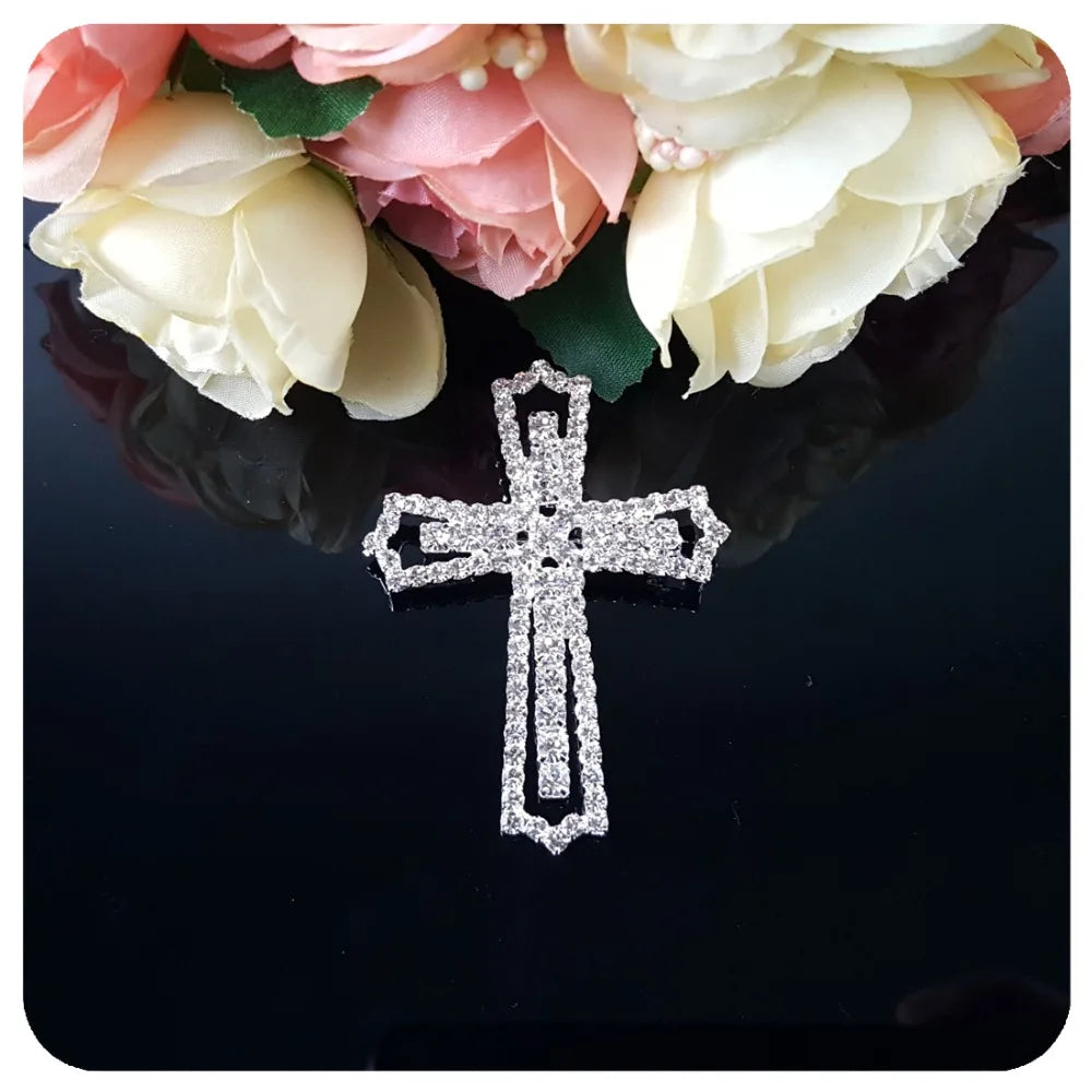 Crystal Silver Color Rhinestone  Cross Christian Brooch