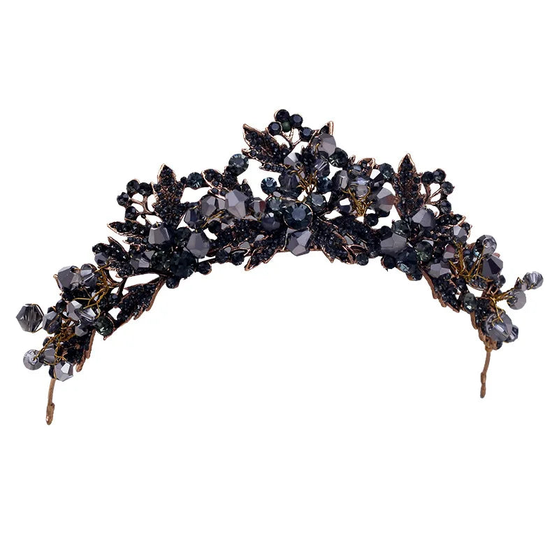 Baroque Handmade Black Crystal Beads Bridal Tiaras Crown