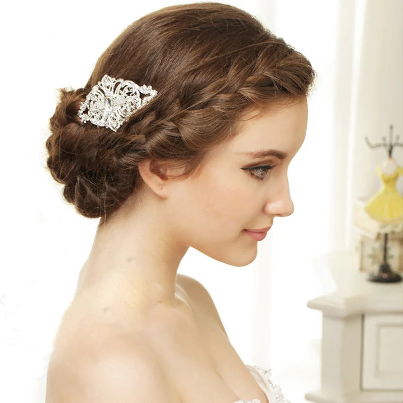 Trendy Silver Color Rhinestone Crystal Hair Comb