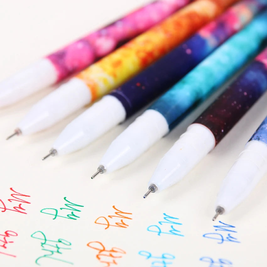 Color Gel Pen Starry Pattern Cute Kitty Hero Roller Ball Pens, 6 PCS / set