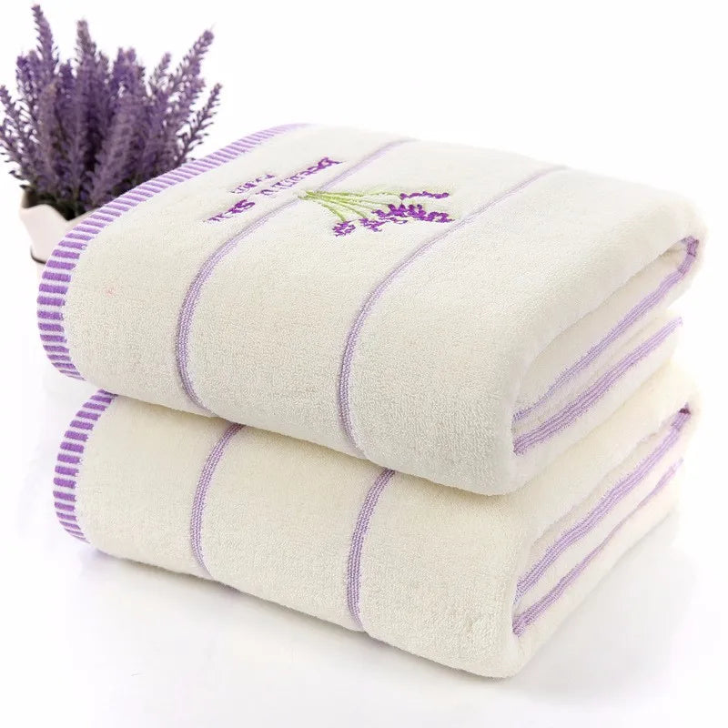 Cotton Towel Set, Lavender Purple and White, 2pcs/set