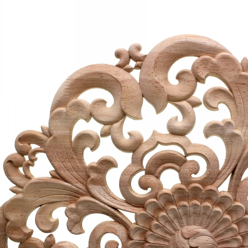 Solid Wood Door Round Applique Flower