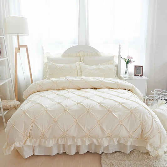 Luxery Hand-made Pleat Beige Princess Quilt/Duvet Cover