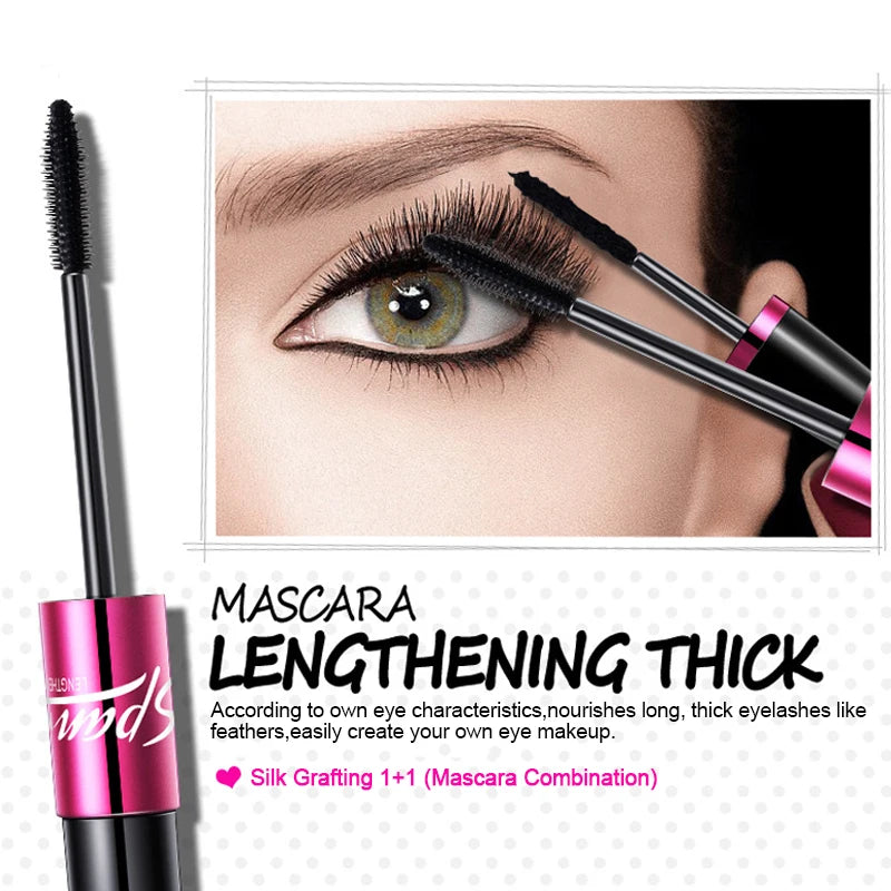 Black Silk Mascara Lengthening Volume 3D Fiber Waterproof 2pcs/lot