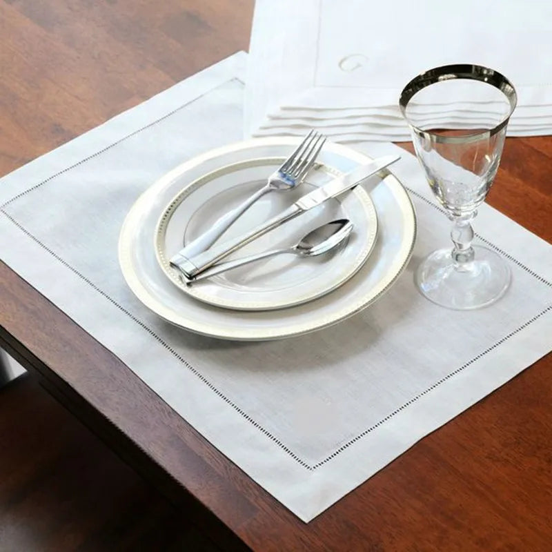 12 Pieces White Hemstitched Cocktail Napkins