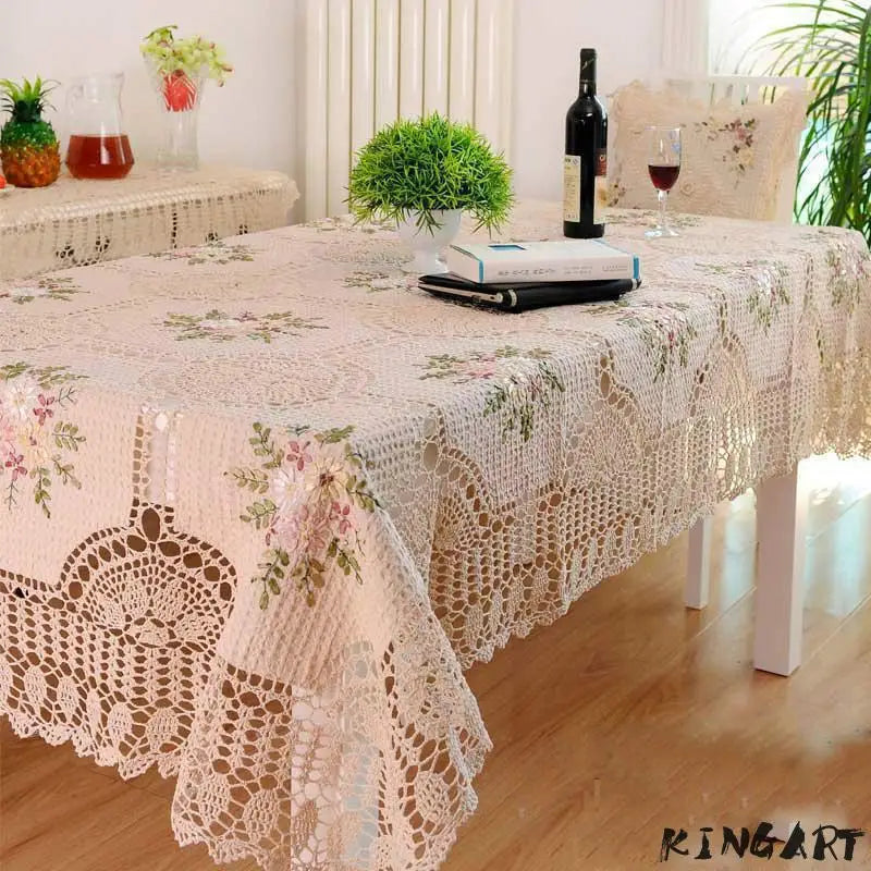 Luxury Embroidered Flower Crochet Tablecloth  Round  Rectangular