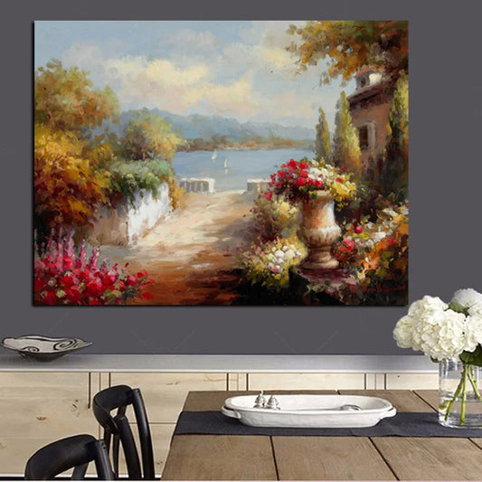 Mediterranean Sea Garden Landscape Canvas Print