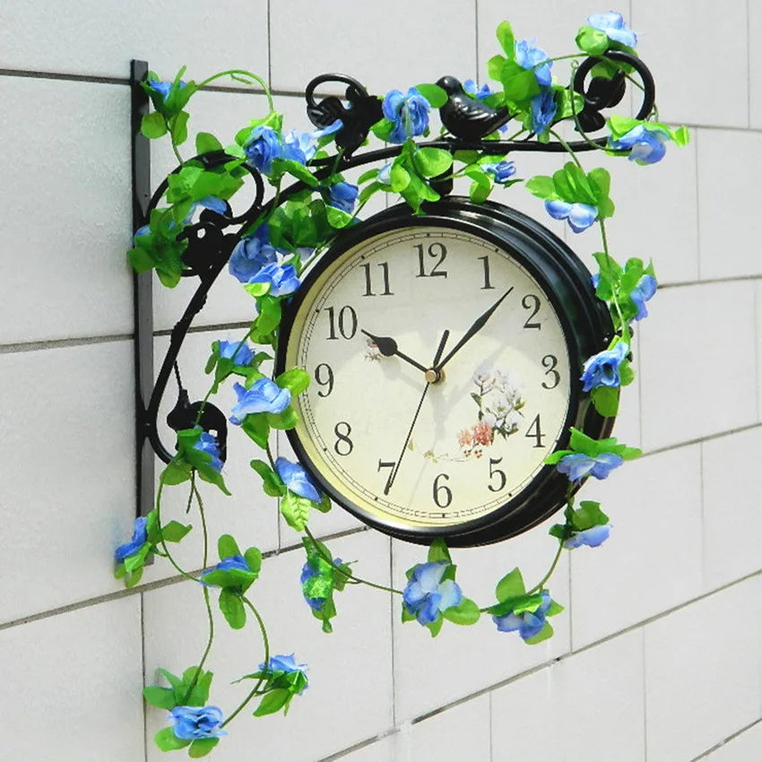 Rural Style Pastoral Wall Clock Wrought Iron Frame, L12 x H12 x W3.5in