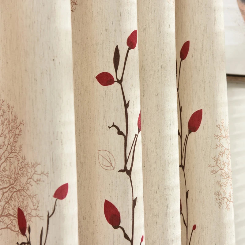 Faux Linen Curtain Modern Rustic Red Stitching