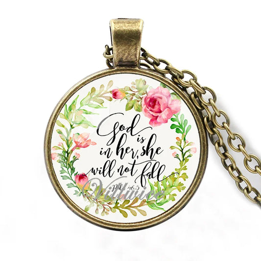 God is in Her She Will Not Fall Christian Necklace