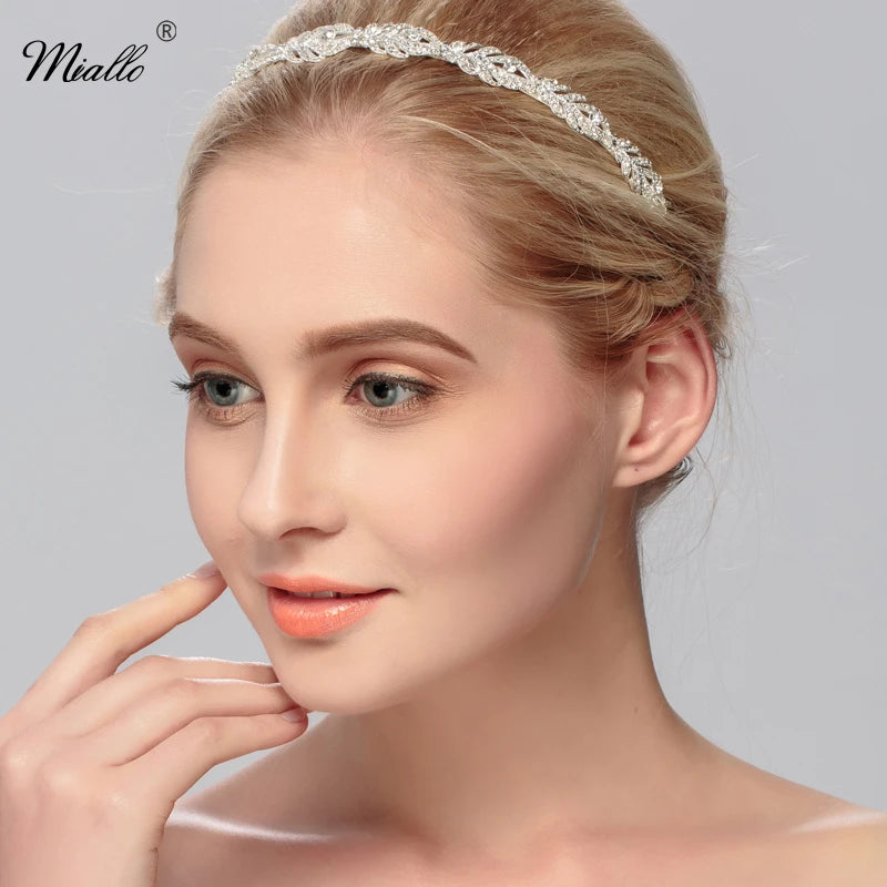 Crystal Rhinestone Hairband Flower Leaf Pattern Tiara