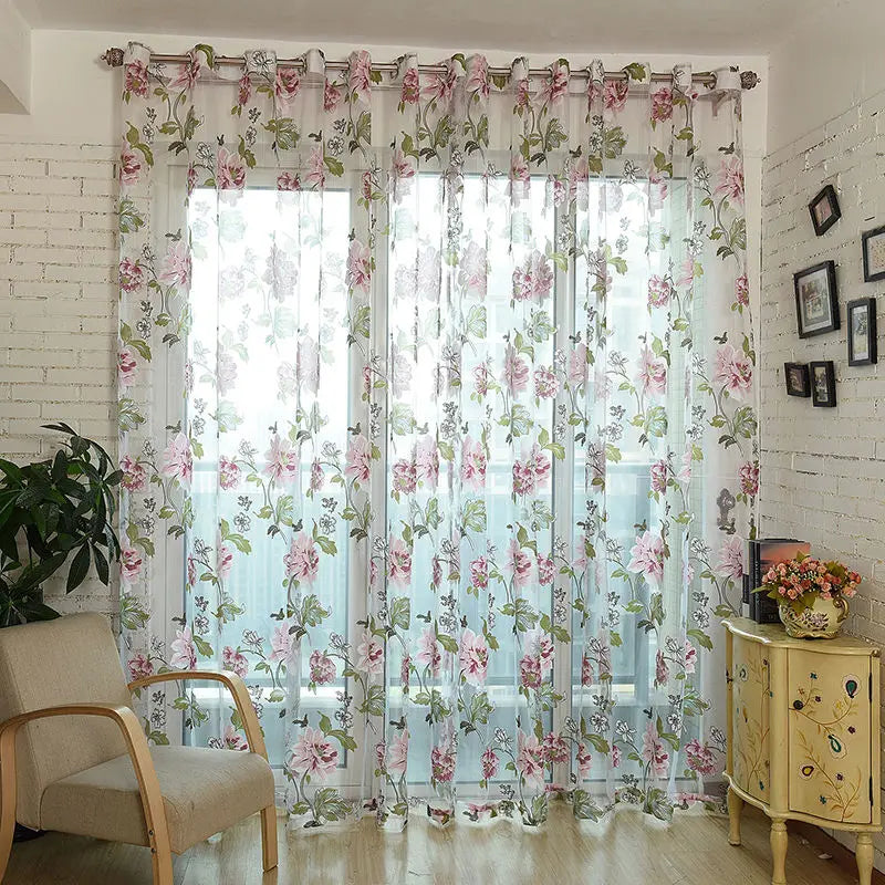 Floral Home Fabric Sheer Tulle Curtains, 40x79in