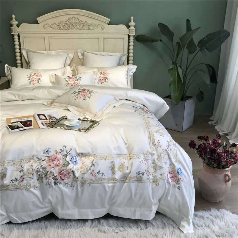 1000TC Egyptian Cotton Luxury Embroidery White Bedding