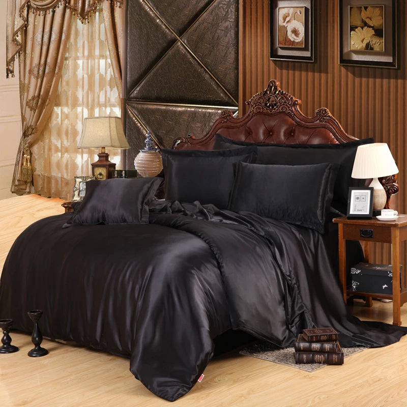 Luxury Satin Black Bedding Set With Duvet Cover