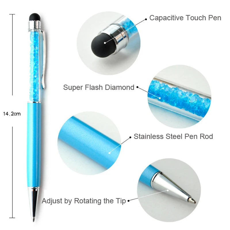 Diamond Crystal Ballpoint Pens + Stylus Pen, 2 in 1 5Pcs/Lot