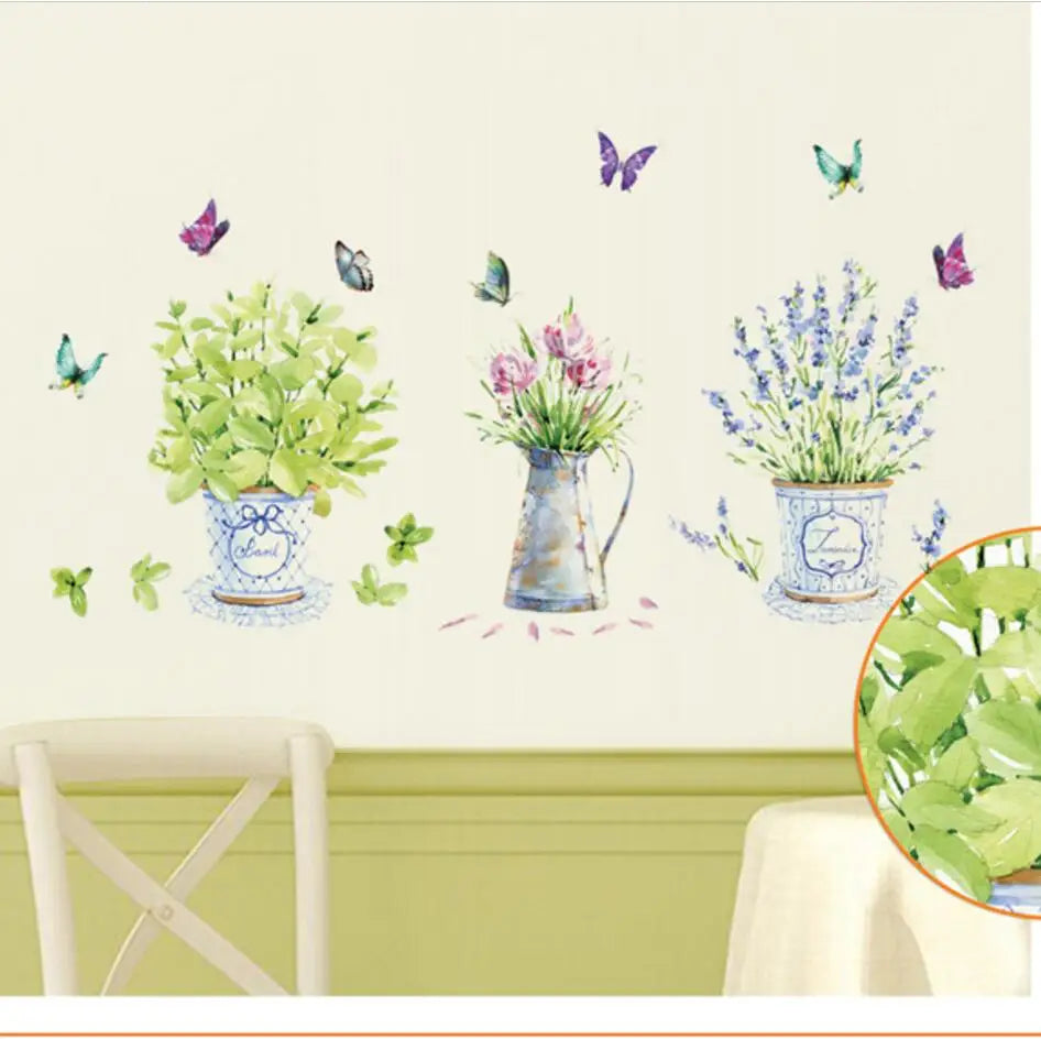 Flower Pot Butterfly Window Glass Decals Waterproof