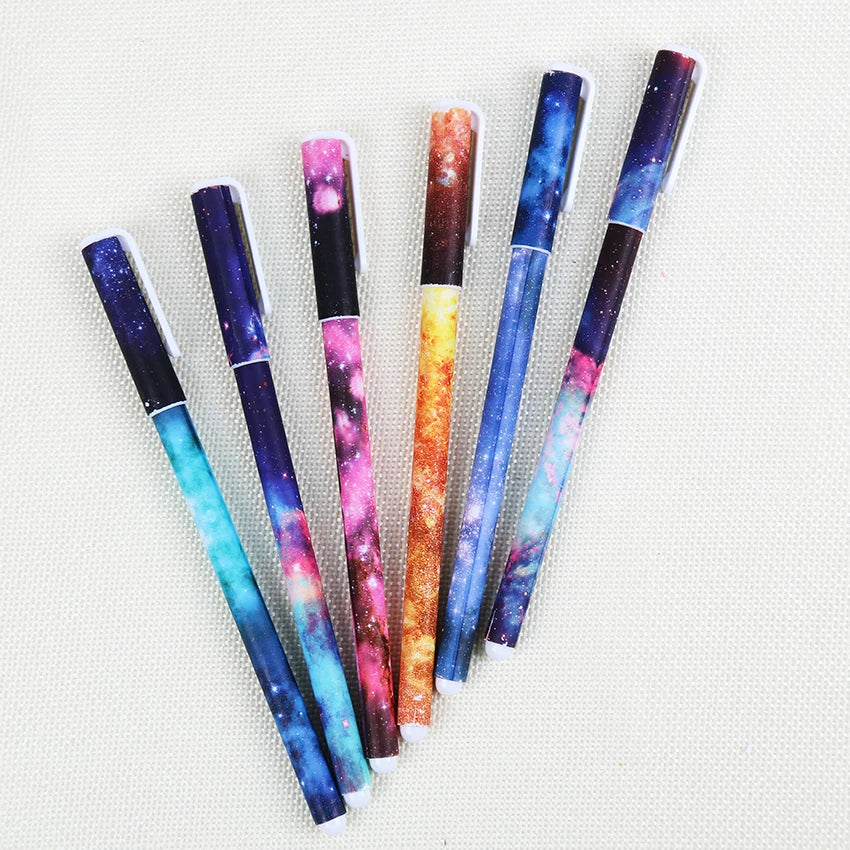 Color Gel Pen Starry Pattern Cute Kitty Hero Roller Ball Pens, 6 PCS / set