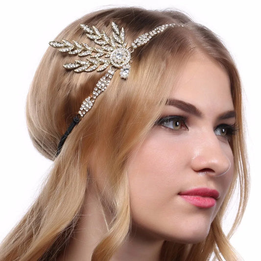 Art Deco Women 1920s Vintage Headpiece Leaf Medallion Pearl Headband