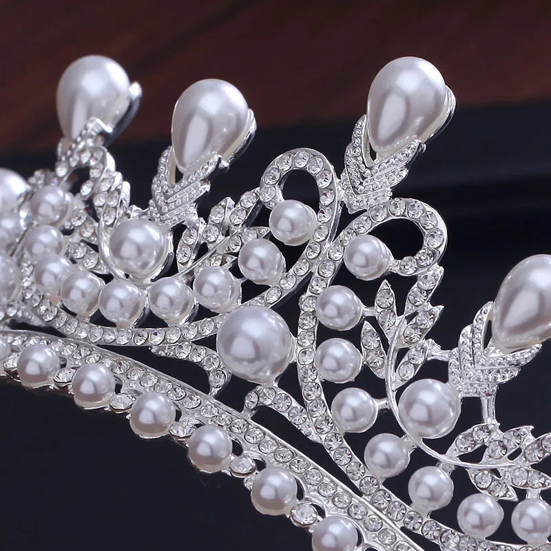 Luxury CZ Pearl Princess Pageant Crystal Crown