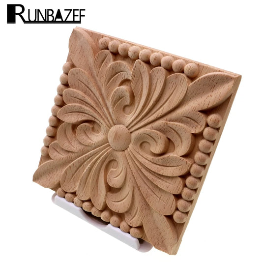 Natural Wood Appliques Square Flower