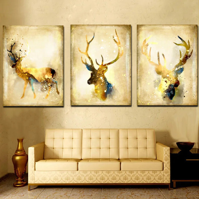 Nordic Abstract Artistic Deer Elk Canvas Giclee Print