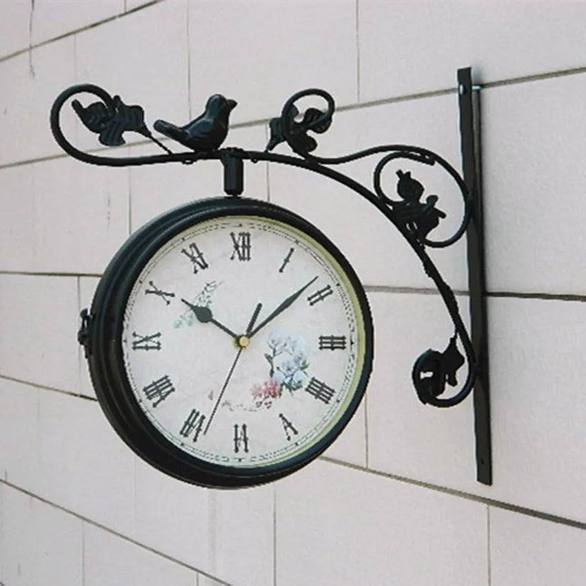 Rural Style Pastoral Wall Clock Wrought Iron Frame, L12 x H12 x W3.5in