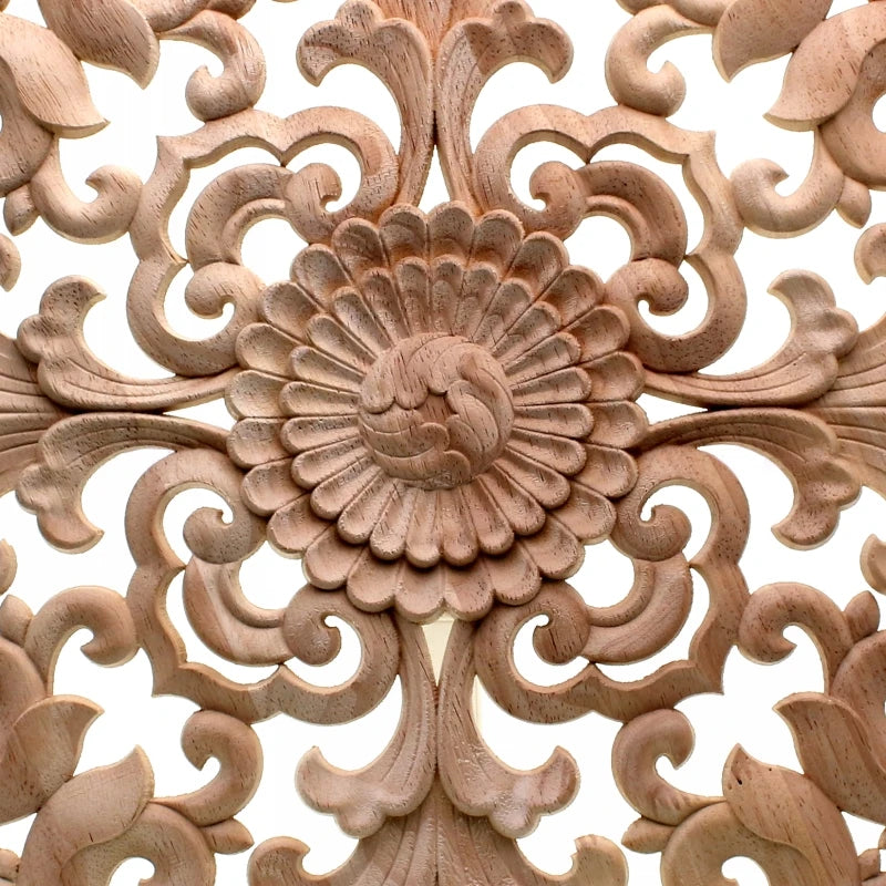 Solid Wood Door Round Applique Flower