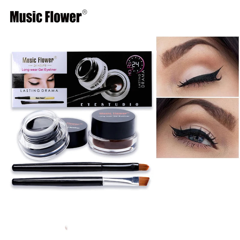 Brown Black Gel Eyeliner Cream Water-proof Set With Brushes 2 in 1