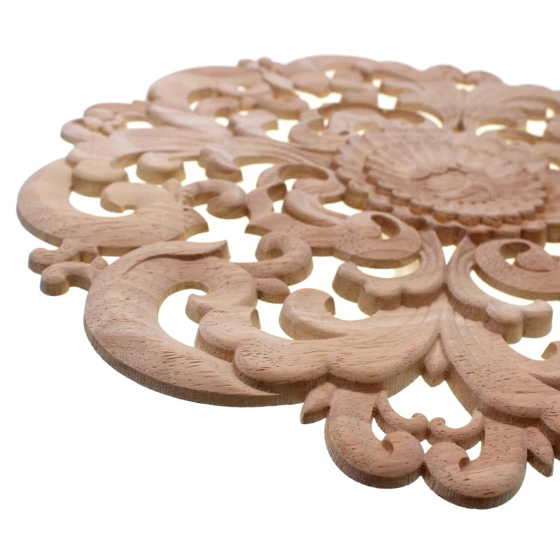 Solid Wood Door Round Applique Flower