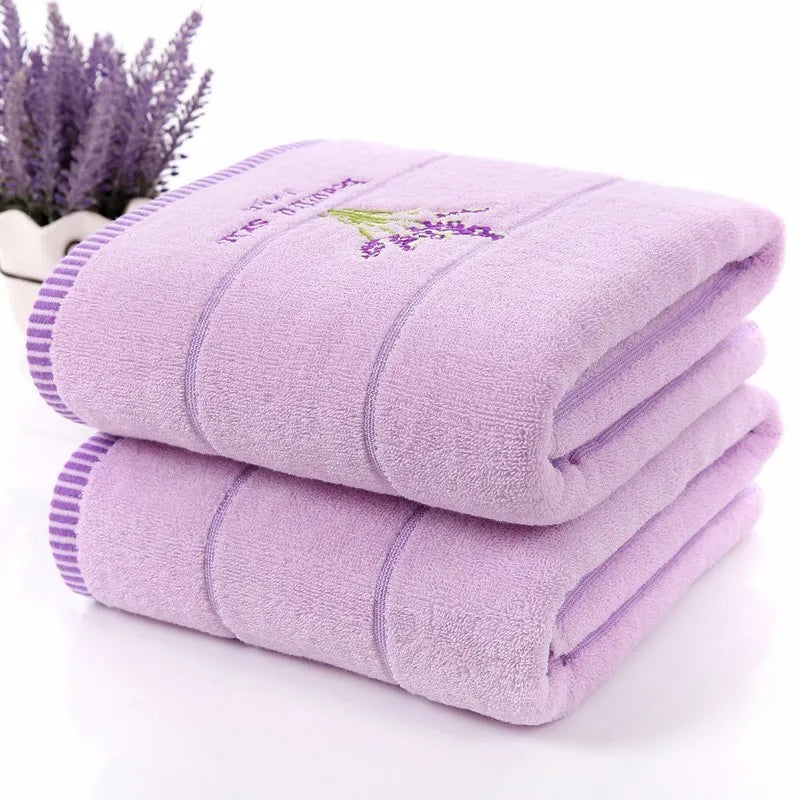 Cotton Towel Set, Lavender Purple and White, 2pcs/set