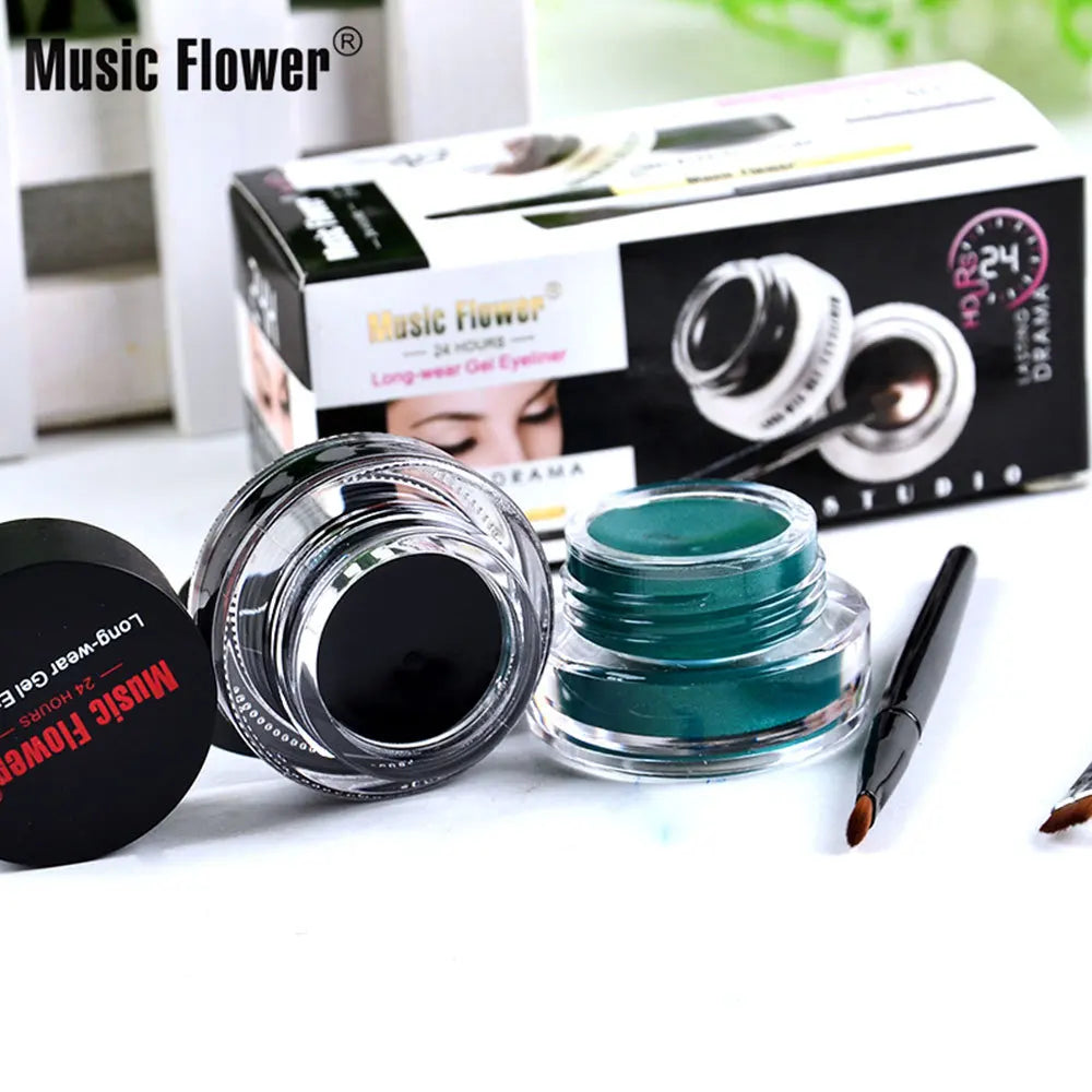 Brown Black Gel Eyeliner Cream Water-proof Set With Brushes 2 in 1