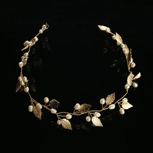 Pearl Flower Silver/Gold Color Leaf Tiara