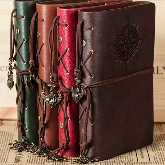 Retro Spiral Notebook Diary Notepad Vintage Pirate Anchors PU Leather Replaceable