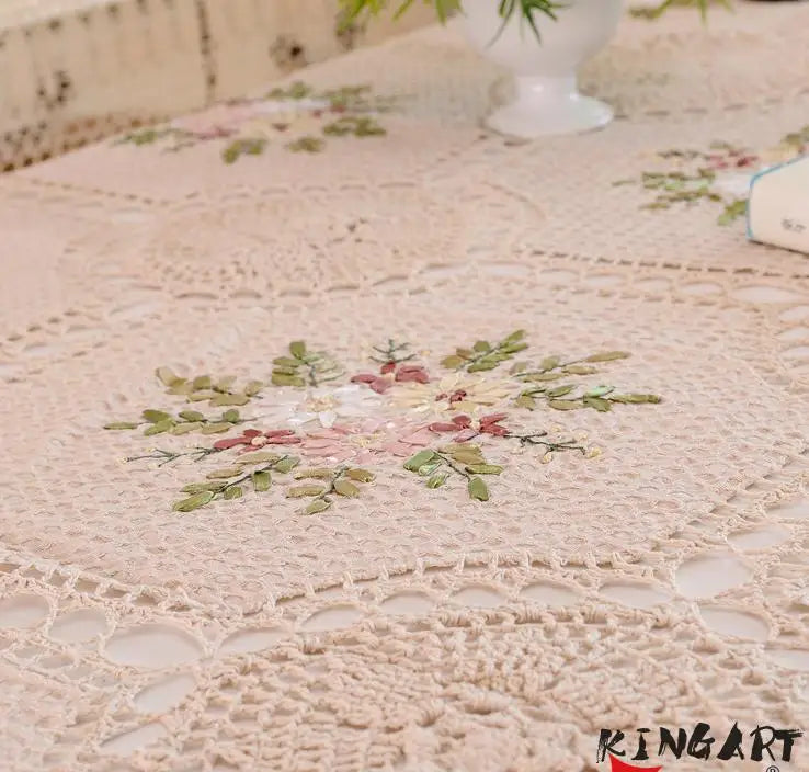 Luxury Embroidered Flower Crochet Tablecloth  Round  Rectangular