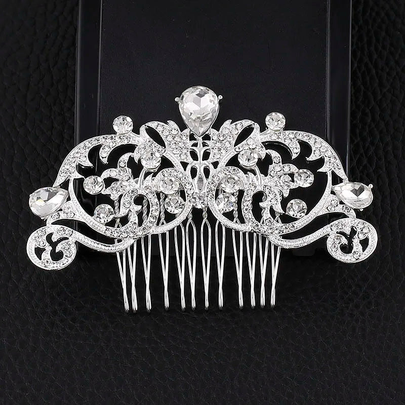 Trendy Silver Color Rhinestone Crystal Hair Comb