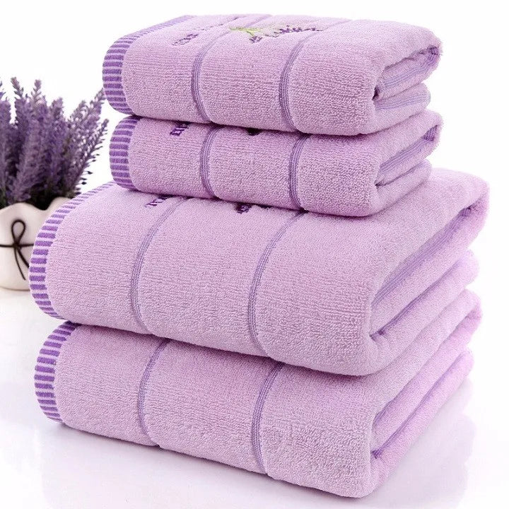 Cotton Towel Set, Lavender Purple and White, 2pcs/set