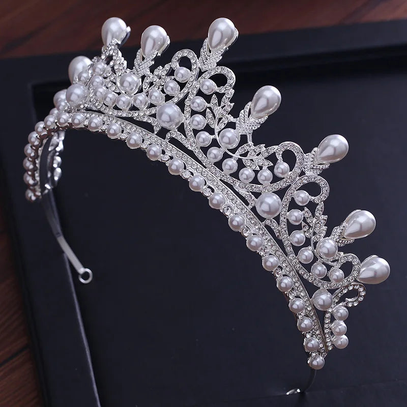 Luxury CZ Pearl Princess Pageant Crystal Crown