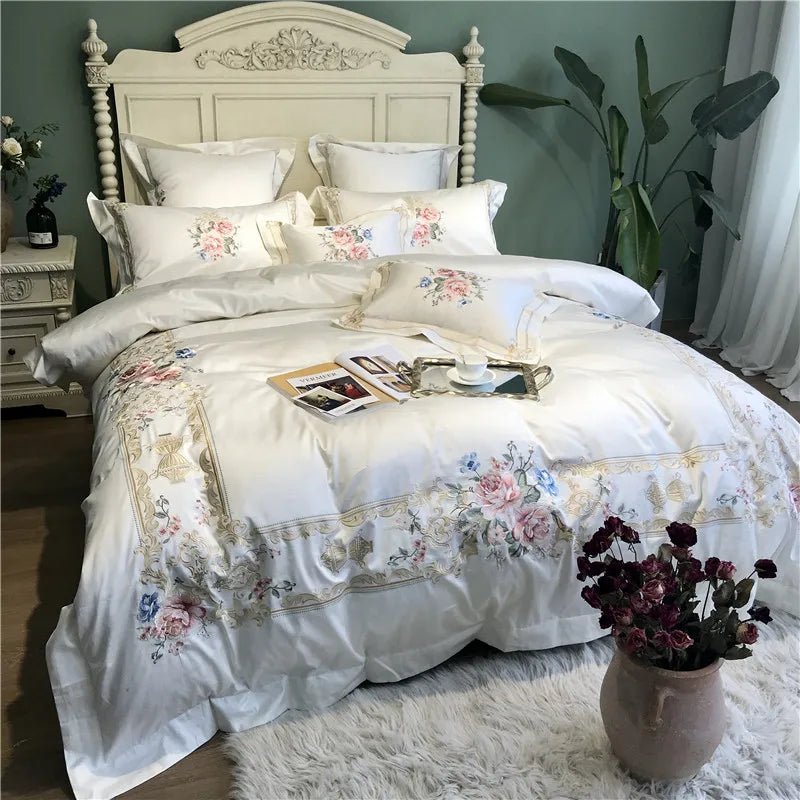 1000TC Egyptian Cotton Luxury Embroidery White Bedding