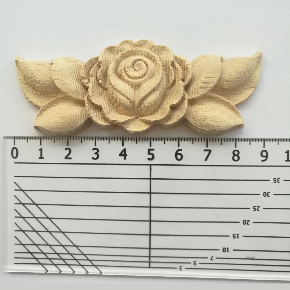 Rose Floral Wood Carved Decal Corner Applique