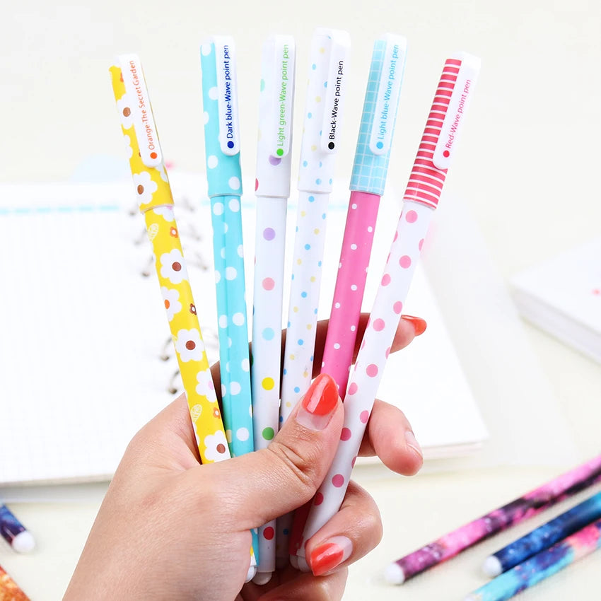 Color Gel Pen Starry Pattern Cute Kitty Hero Roller Ball Pens, 6 PCS / set