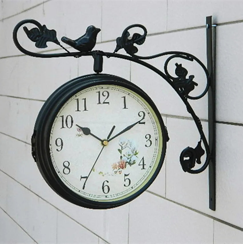 Rural Style Pastoral Wall Clock Wrought Iron Frame, L12 x H12 x W3.5in