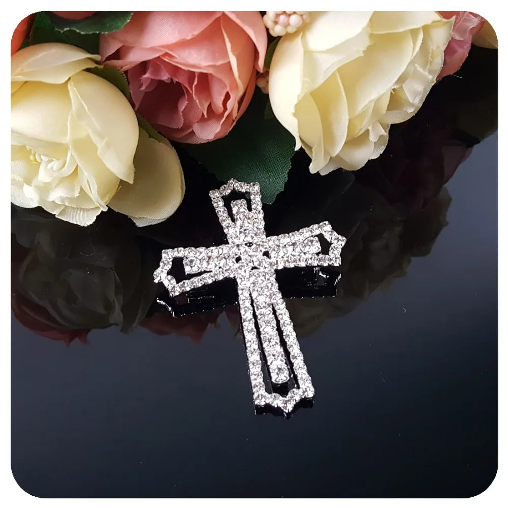 Crystal Silver Color Rhinestone  Cross Christian Brooch